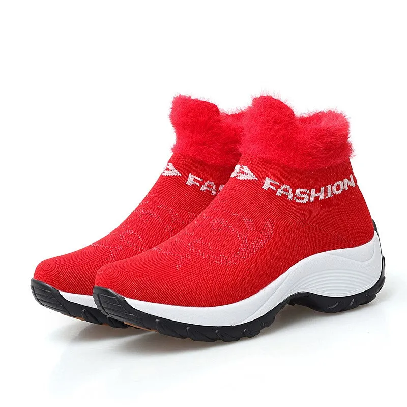 Women's winter thermal villi fashion high top sneakers