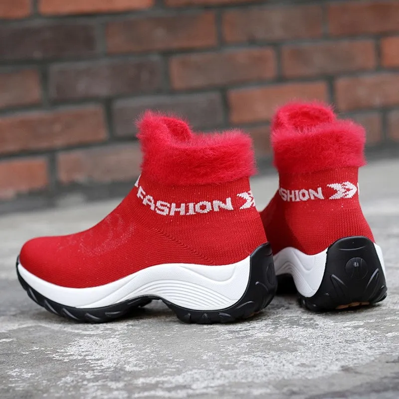 Women's winter thermal villi fashion high top sneakers